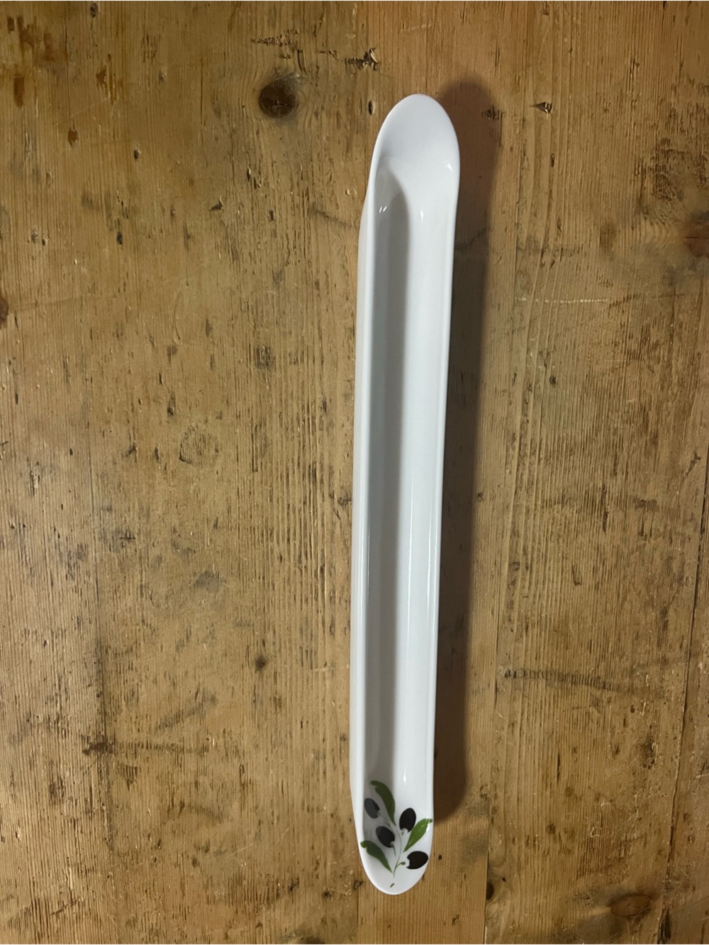 White Ceramic Olive Bowl with Leaf Accent. Made in France